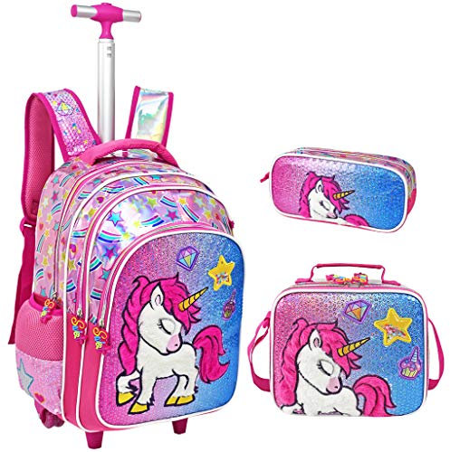 IvyH Rucksack Trolley Kinder Schulrucksack Mädchen Mit Lunch-Taschen Federmäppchen Schultaschen-Sets für Kinder Schüler Reisen