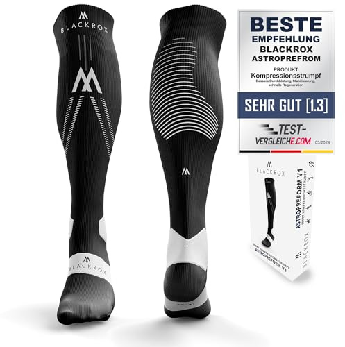 BLACKROX Kompressionsstrümpfe Sport Astropreform Kompressionssocken Vergleichssieger Sportkompressionsstrumpf Laufstrümpfe Fussball Damen Herren Lang Compressions Socks (Schwarz, S-M)