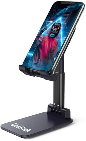 LinkRich Phone Stand for Desk, Foldable Adjustable Cell Phone Tablet Holder, Compatible with iPhone 14 Pro 13 12 Pro Max iPhone 12, Samsung Galaxy Note 21 S20, Kindle etc