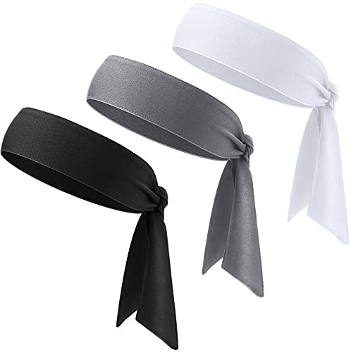 WILLBOND 3 Pack Head Tie Headbands for Women Men Ninja Karate Headband Tennis Tie Back Head Band Athletic Sports Sweatband Elastic Hair Band for Workout (Black, Dark Gray, White)