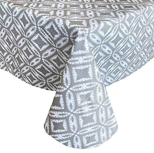 Newbridge Sand Dollar Ikat-Stil Druck Flanell Rückseite Vinyl Tischdecke Boho Chic Sommer Ikat Druck Vinyl Indoor/Outdoor Wasserdicht Terrasse BBQ Tischdecke 177,8 cm Rund Grau