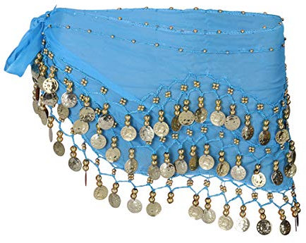 VALICLUD Bauchtanz Hüfttuch Bauchtanz Hüfttuch Bauchtanz Hüfte Schal Blau Bauchtanz Schal mit 128 Kette Bauchtanz Rock für Bauchtanz Bauchtanz Hüfttuch Bauchtanz Huefttuch Bauchschal