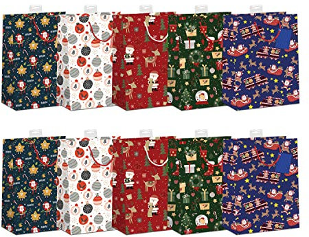 Geschenktüten Weihnachten DIN A5 | Stabiler Boden, Randverstärkung & Karte | Geschenktaschen Weihnachten, Weihnachtstüten | 18x23x10cm | FSC®-zertifiziertes Papier (150 g/m²) | 10 Stück