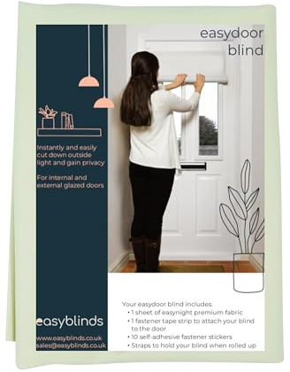 Easyblinds Easydoor blind for glazed doors, quick fix instant blind, cream, half door wide width, self-adhesive attachments, cut to size and shape as required