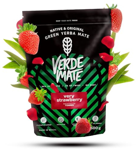 Verde Mate Green Very Strawberry yerba maté goût fraise sachet de 500g | Une yerba maté brésilienne douce et fruitée, mariant la force du houx à la fraise, à la citronnelle et aux pétales de rose