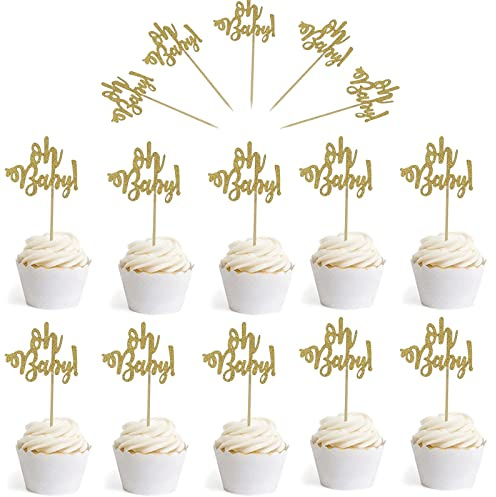 20 Pièces Gold Glitter Cake Topper, Cupcake Toppers, Oh Baby Cake Decorations, Baby Shower Décorations de Gâteaux, Oh Baby Cake Toppers Oh Petit Gâteau Bébé Surmatelas Bébé Fille