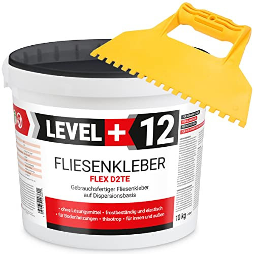 Fertig Fliesenkleber 10 kg Fertig + Kunstoffzahnspachtel Steinkleber Flexmörtel Weiß Dispersions-Kleber SET RM12 KW