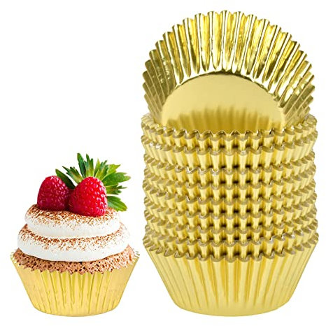 200 Pièces Caissettes Cupcake Or, Cupcake Papier, Caissette Muffins, Mini Caissette Cupcake, Moule Cupcake Papier or Diamètre du Fond 5cm pour Anniversaire, Fête