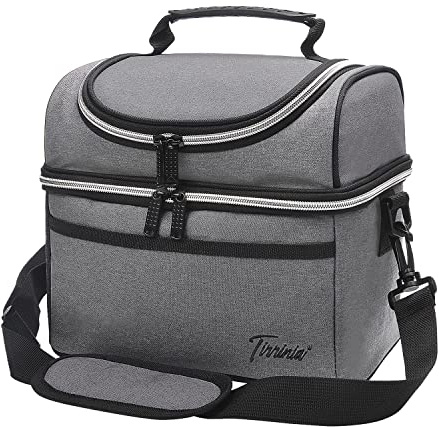 Kato Tirrinia Kühltasche Klein 10L, Faltbare Kleine Kühltasche Kühlbox für Schule Arbeit, Mini Isolierte Lunchtasche mit Fächern, Tragbare Picknicktasche für Reise, Strand, Camping, Grau