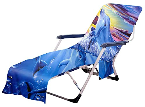 Highdi Sun Lounger Towels with Pockets, Beach Sunbed Towels, Beach Chair Cover Towel, Chaise Lounge Towel Cover, Lounger Mate Beach Towel 3D Print for Garden Pool (75x210cm,dolphin)