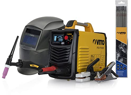 VITO - Poste a souder inverter Combiné ARC TIG 200A Torche TIG +12 baguettes Ø 2.5 mm + Cagoule Automatique + Mallette luxe