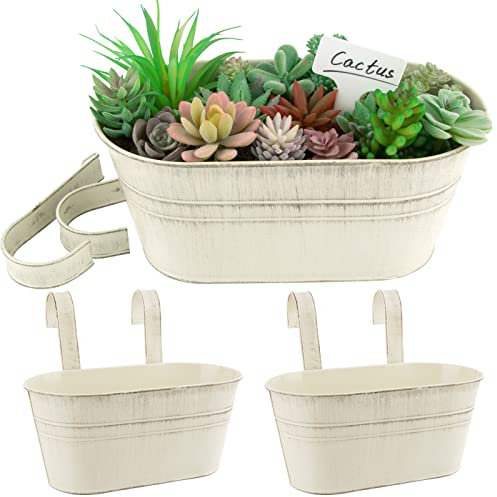 BOFUNX 2 PCS Maceta de Metal Colgante con Soporte Extraíble Cubo Macetero Plantador Vintage con Gancho Doble Decoración Exterior Balcón Jardín Patio Pared Terraza para Flores y Plantas