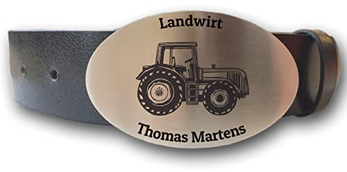 elbedruck Ledergürtel mit ovaler Gürtelschnalle Traktor und Wunschgravur personalisiert Dein Text Name Landwirt Bauer Trecker Gürtel Geschenk Bulldog (XL (Länge 130 cm))