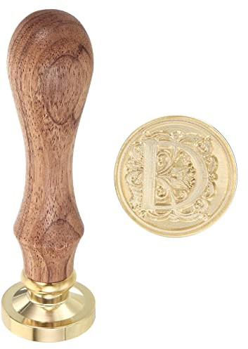 PATIKIL Buchstabe D Wachs Siegel Stempel Initialen Buchstabe Siegel Wachstempel Klassisch Retro Abnehmbar Messing Kopf Holz Handgriff für Umschlag Einladungskarten