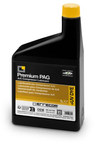 Errecom PAG Universal + UV Dye - 1 L, Vehicle A/C Compressor Oil, compatible also with Electric Compressors, suitable for R134a and R1234yf refrigerant gases, Contains Fluorescent Dye