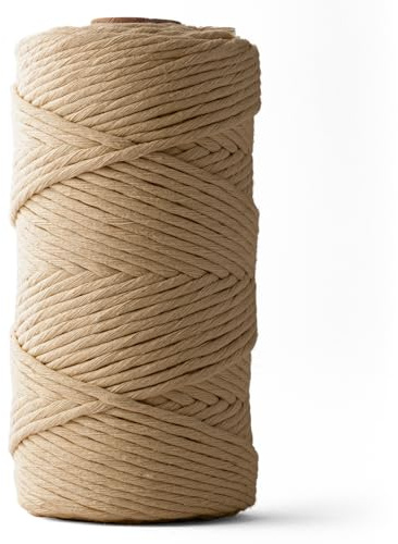 LEDENT Makramee Garn (3mm, 120M, Braun) - Einfach gedrehtes Seil 100% recyceltes Baumwollgarn zum Basteln - Dickes Makramee Garn für kreative Projekte