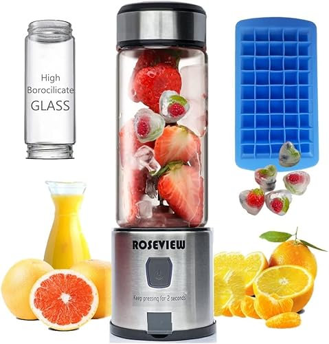 Portable Smoothie blender Glass bottle Mini rechargeable Handheld Ice crushing Shakes Cup USB juicer Cordless Personal smoothies maker Fruit mixer Juice sport travel healthy smoothy (Jet Steel)