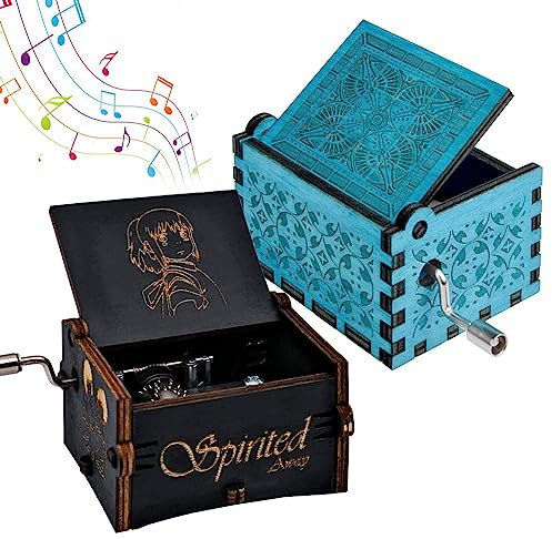 JJYHEHOT 2 Pcs Harry Potter Music Box Spirited Away Wooden Music Boxes Vintage Wooden Hand Crank Music Box Carved Handmade Musical Box Gifts for Birthday Mother's Day Valentine's Day