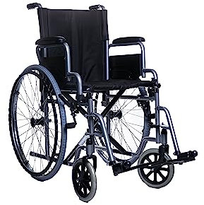 SPES - Sedia a rotelle pieghevole - per anziani e disabili - in acciaio con braccioli e poggiapiedi estraibili - 4 misure (Grigio, 48 cm)