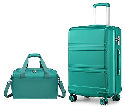 KONO Set di 2 Valigia Bagaglio a Mano Rigida e Leggera ABS+PC Trolley 55cm con 4 Ruote Rotanti e Lucchetto TSA & Borsa da Viaggio Ryanair 40x30x20, Turchese