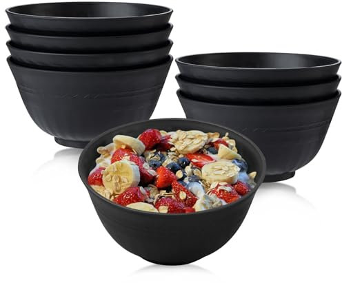 Pleafind Plastic Bowls Set of 8, 24 Oz Cereal Bowls for Multi-Purpose Use, Unbreakable and Durable Salad Bowl, Dishwasher and Microwave Safe, BPA-Free, Idea for Camping, Outdoor, Daily Usage