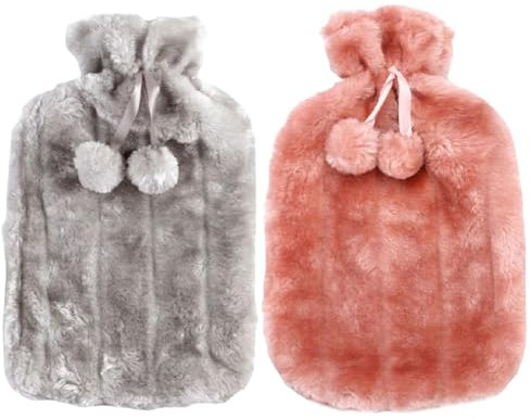 KMOCEPLY Lot de 2 bouillotte à Pompons - Grande capacité - en Fausse Fourrure - en Fausse Fourrure de Lapin - Décoration pour l'hiver - Cadeaux