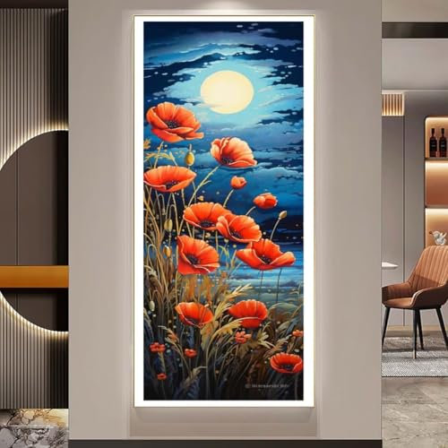 Diamond Painting XXL Groß Diamant Painting Bilder Mohnblume Diamond Art Kits, DIY Basteln Erwachsene Malen Nach Zahlen Full Diamant Painting Zubehör Malerei Stickerei Set Home Wand Dekor (Mond) Q118