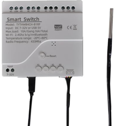 Interruttore Intelligente Wireless 4 Gang, contatto secco WiFi interruttore,Consumo di energiaInching/Self-Locking/Interlock modulo con Controllo RF per Alexa+ temperature sensore