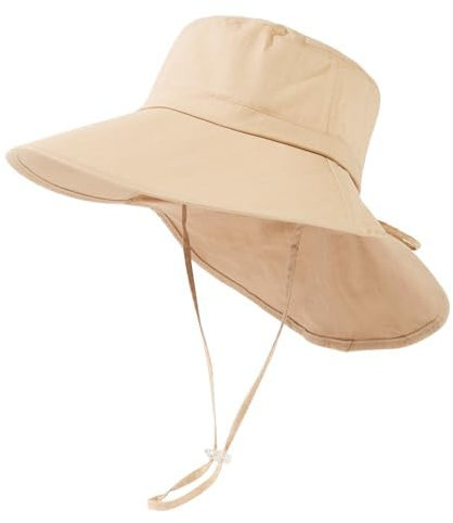 TOP-EX XL/XXL Damen Sonnenhut Baumwolle UPF 50+ Sonnenschutz Sommerhut mit Nackenschutz für Damen Breite Krempe Outdoor Gartenhut Faltbar Khaki M 56-58CM