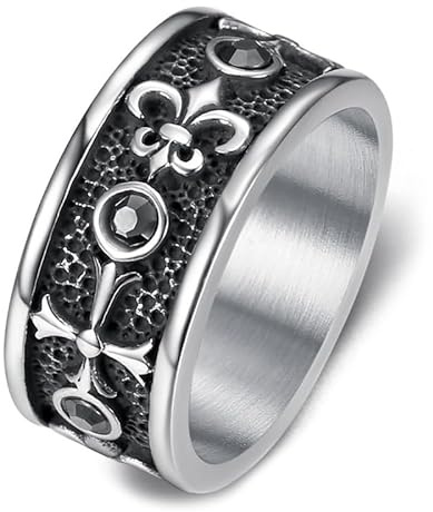 BOBIJOO Jewelry - Bague Patriote en Acier Inoxydable : Fleur de lys Royale et Croix templière, Une Alliance élégante de Symboles historiques. - 56 (7 US)