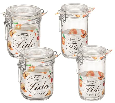 Einkochwelt Gläser Set Fido (4 Drahtbügelgläser, 2x 500 ml, 2x 750 ml, mit Deckel, zum Einmachen/Aufbewahren von Lebensmitteln) 79214