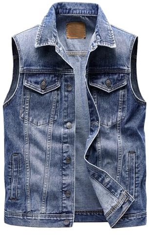 Herren Jeansweste Ärmellos Jeansjacke mit 6 Taschen Biker Weste