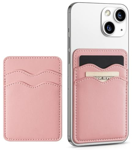 SSKHE Slim Elastic Adhesive Card Holders Phone Wallet - Stick on Smartphone for Men and Women (Pink)
