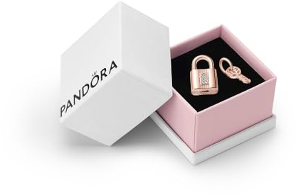 PANDORA Moments, Padlock & Key Dangle Charm, Rose Gold, Gift Box | 14k Rose Gold-Plated Padlock & Key Charm Set With Cubic Zirconia, for Pandora ME & Moments Bracelets