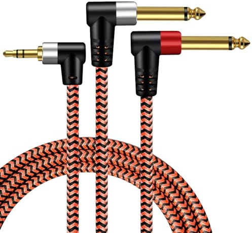 BMZFYBS 3.5mm to 6.35mm Cable,Youii 3.5mm 1/8 TRS to Dual 6.35mm 1/4 TS Mono Right Angle Stereo Y-Cable Splitter Cord Compatible for iPhone, iPod, CD Players,Home Stereo Systems. (6m)