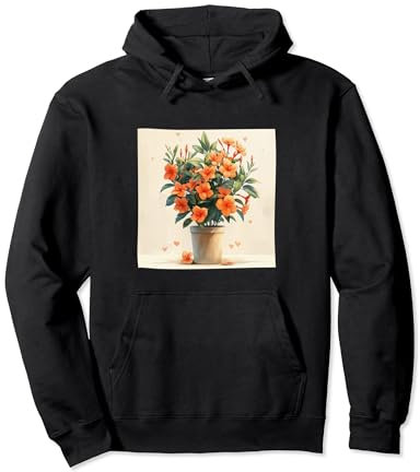 Oleander Plant In Pot Cottagecore Hearts Graphic Pullover Hoodie