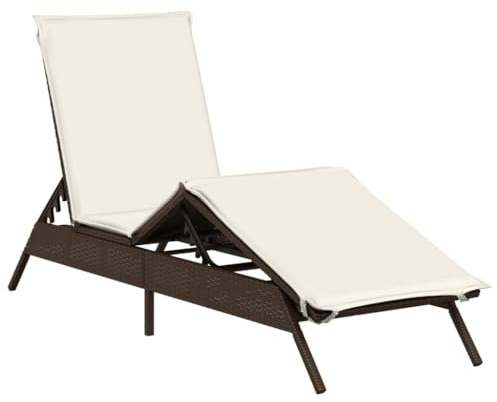 vidaXL Sonnenliege mit Auflage, Gartenliege mit Stahlrahmen, Relaxliege für Garten Terrasse, Sonnenbett Gartenmöbel, Braun Poly Rattan