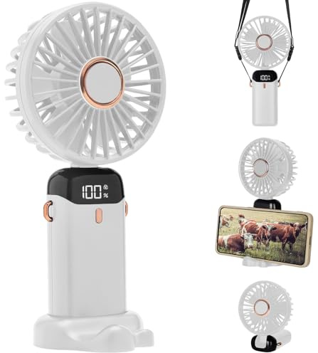 SAUGLAE Handventilator, Mini-Ventilator mit 5 Geschwindigkeiten, wiederaufladbarer Mini-Ventilator mit 5 Geschwindigkeiten, eingebauter 5000 mAh batteriebetrieben, faltbarer Schreibtisch-Ventilator