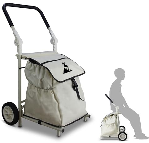 TOPWELL Shoppingvagn, 120L shoppingvagn handvagn för shopping eller transport av varor, kan användas som säte. (beige)