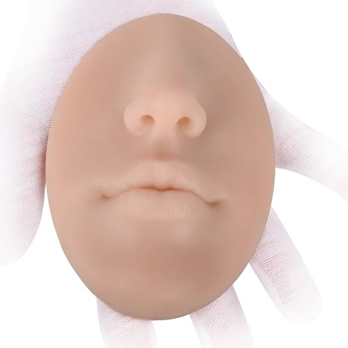 Vnmcry Silikonmodell av Näsa och Läppar för Piercing Elastisk Falsk Näsa till Måkningövning Smyckesdisplay (1 st, Beige, M-Tunna Läppar)