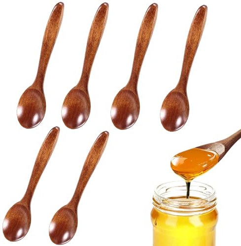 6 PCS Wooden Teaspoons, Honey Spoon Small Wooden Spoons Natural Wooden Spoon for Cooking Seasoning Kitchenware Coffee, Honey, Sugar, Seasoning Kitchen Accessories (5.9inch)