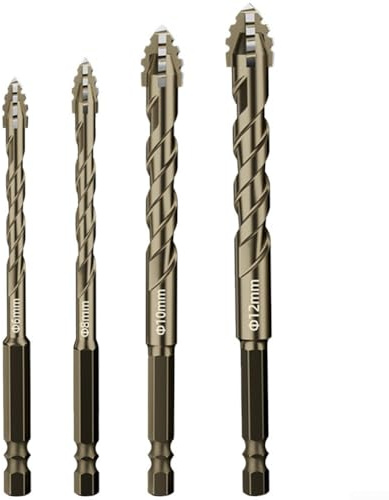 Zilimontt Set di 4 punte eccentriche di grado per trapano, set di punte per trapano multiuso, in lega di acciaio al tungsteno, design a spirale triangolare, punzonatura efficiente, gambo esagonale,