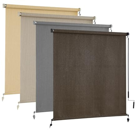 AOSKY Outdoor Roller Shades, Cordless Patio Shades Roll Up Outdoor Blinds, Roller Blinds Cloth for Porch Pergola Balcony Backyard Windows, 48 W x 72 H, Mocha