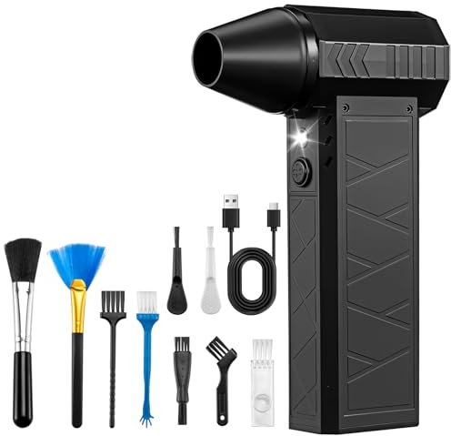 Compressed Air Duster, 180000RPM Violent Turbo Fan Blower with LED Lighting, 4-Gear Adjustable Super Power Electric Air Duster, Compressor Air Mini Blower for Computer Keyboard Cleaner, House, Car