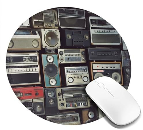 2 PCS 8inch Round Mouse Pad Vintage Wall of Radio Boombox Custom Mouse Mat Non-Slip Rubber Base 2 PCS Computer Mouse Pads for Wireless Mouse Laptop Office Desk Accessories Mousepad