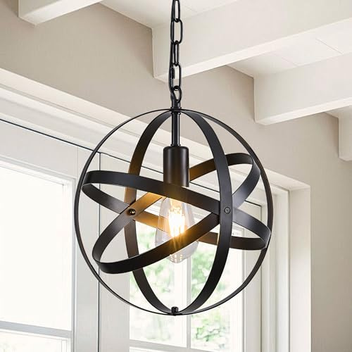 Ganeed Lámpara colgante Globo industrial Iluminación de granja Lámpara de araña vintage Lámpara de techo colgante esférica para cocina Mesa de comedor con isla E27 negro 1 luz