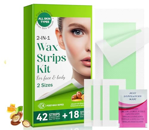 60 Counts Wax Strips for Hair Removal, Waxing Strips, Wax Strip for Face Arms Legs Underarm, Hair Removal Kit For Smooth Legs, Gentle Solution For Delicate Skin, Wax Strips