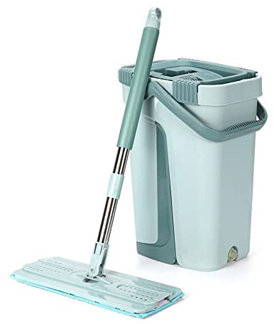 Fregona plana con cubo para fregona plana y cubo para fregona de limpieza de suelos con manos libres, mopa de microfibra para uso en seco en baldosas laminadas de madera dura (color: verde) aprendido