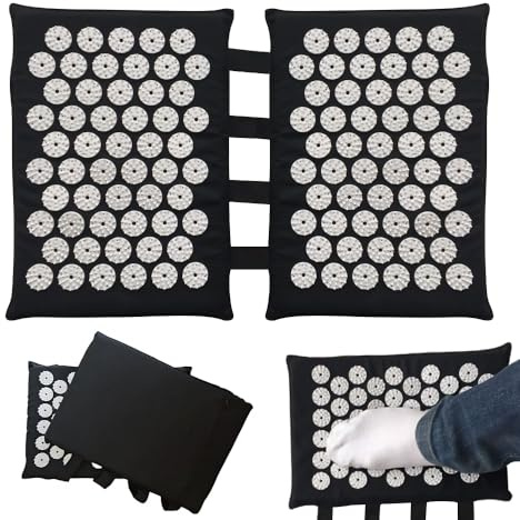 YANGUN Tappetino per agopressione per piedi e schiena, 2 x 33 cm, tappetino per agopuntura, colore nero, con 110 punte, acupressure, massaggio relax, casa, ufficio o in viaggio
