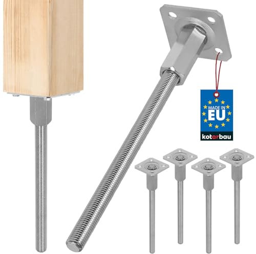 KOTARBAU® Lot de 4 supports de poteau réglables en hauteur 80 x 330 mm en acier galvanisé - Ancrage au sol - Support de poteau stable - Pied de support vertical réglable en acier pour tonnelles de